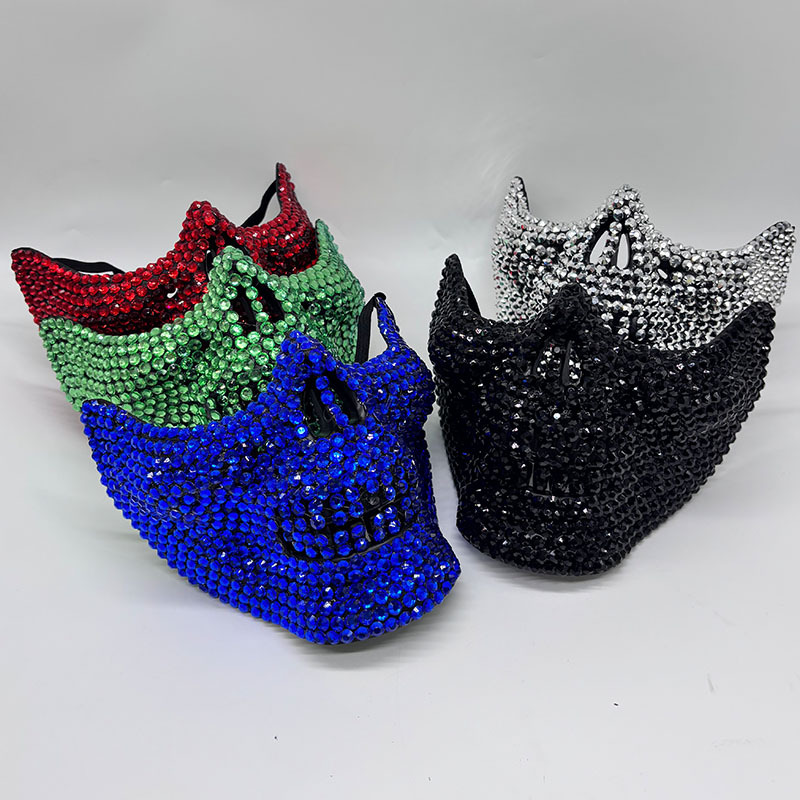 Respirator Half Face - 남녀 공용 라인스톤 반쪽 해골 마스크,