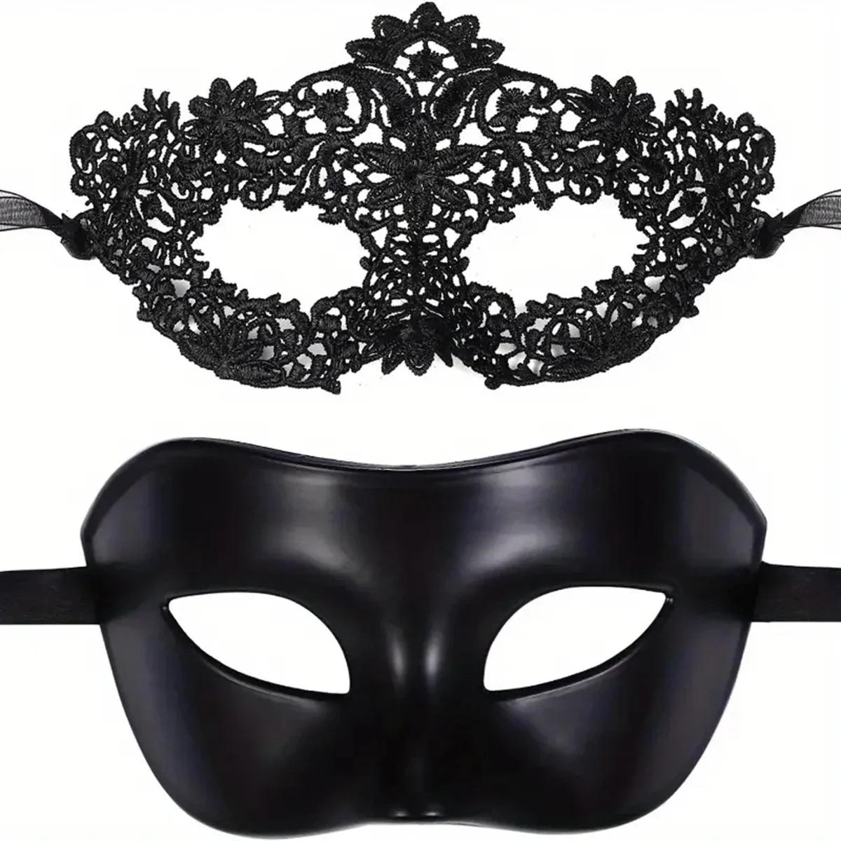 Black Face Mask Pack - 커플을 위한 우아한 블랙 레이스 가장