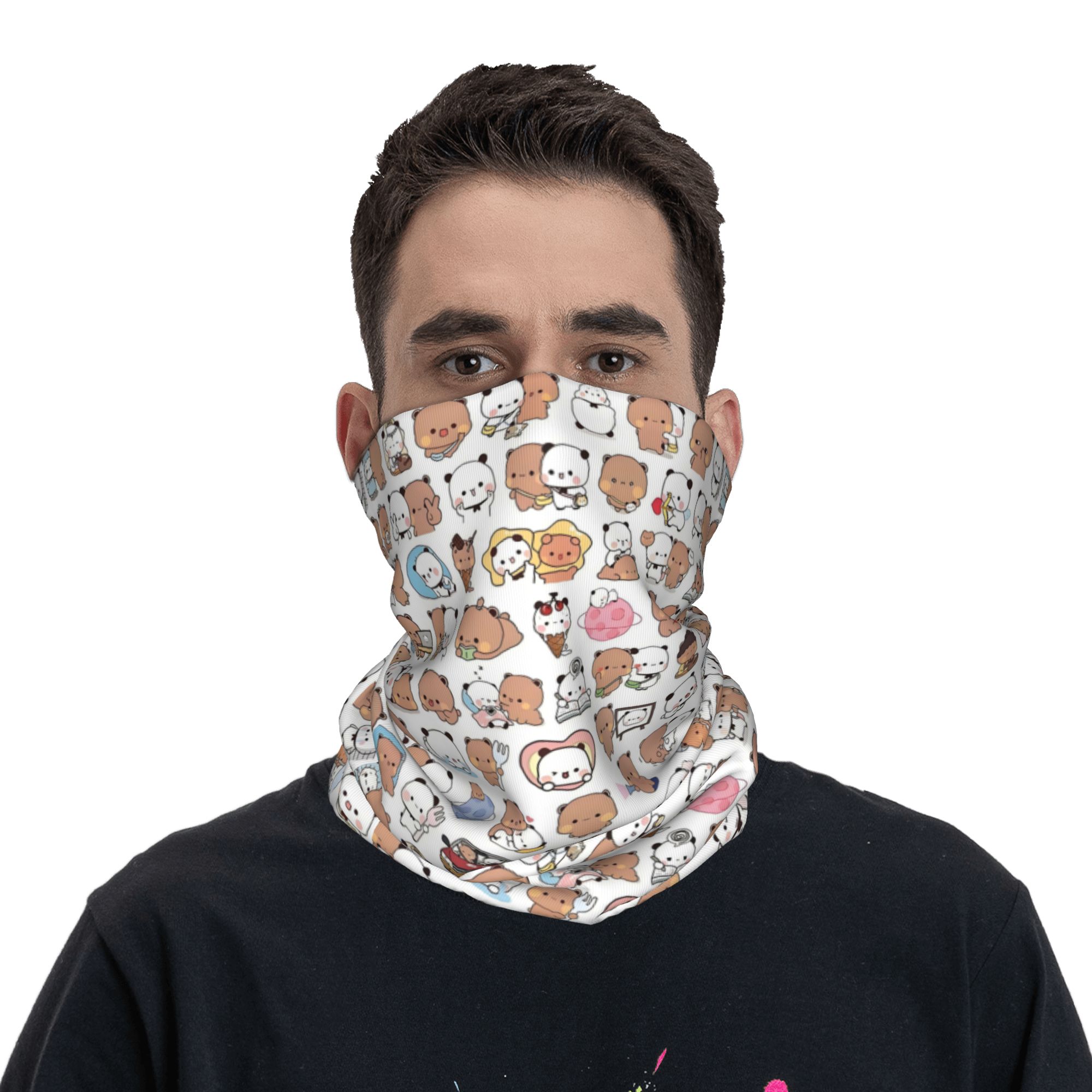 커스텀 베어 만화 피치와 고마 부부 두두 밴다나 넥 워 - Neck Gaiter Face Cover 리뷰 및 가격