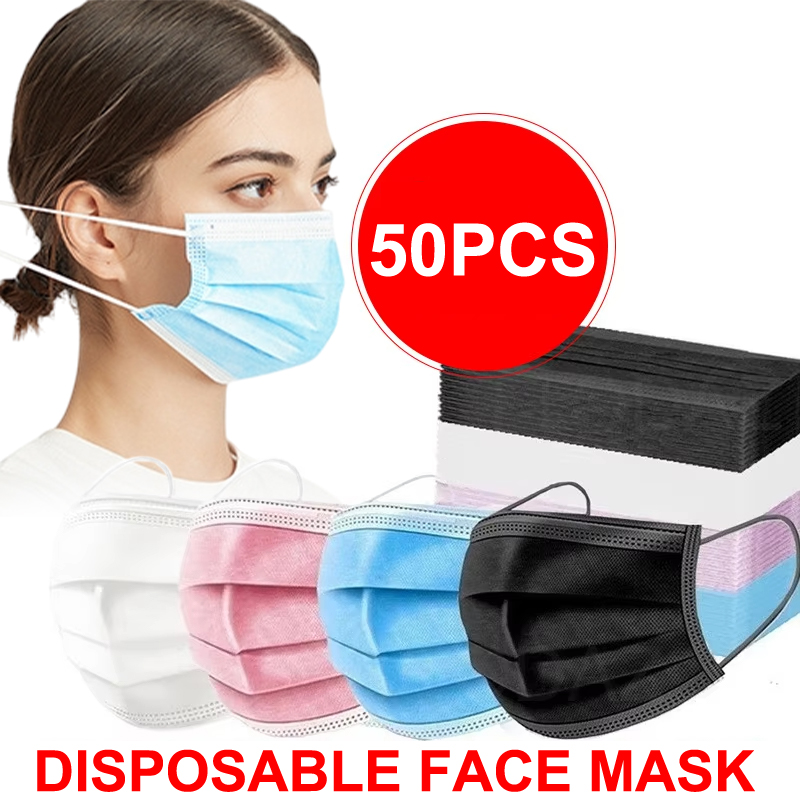 50Pcs 유니섹스 3 레이어 마스크 페이스 마스크 멜 - Disposable Mask Blue 리뷰 및 가격