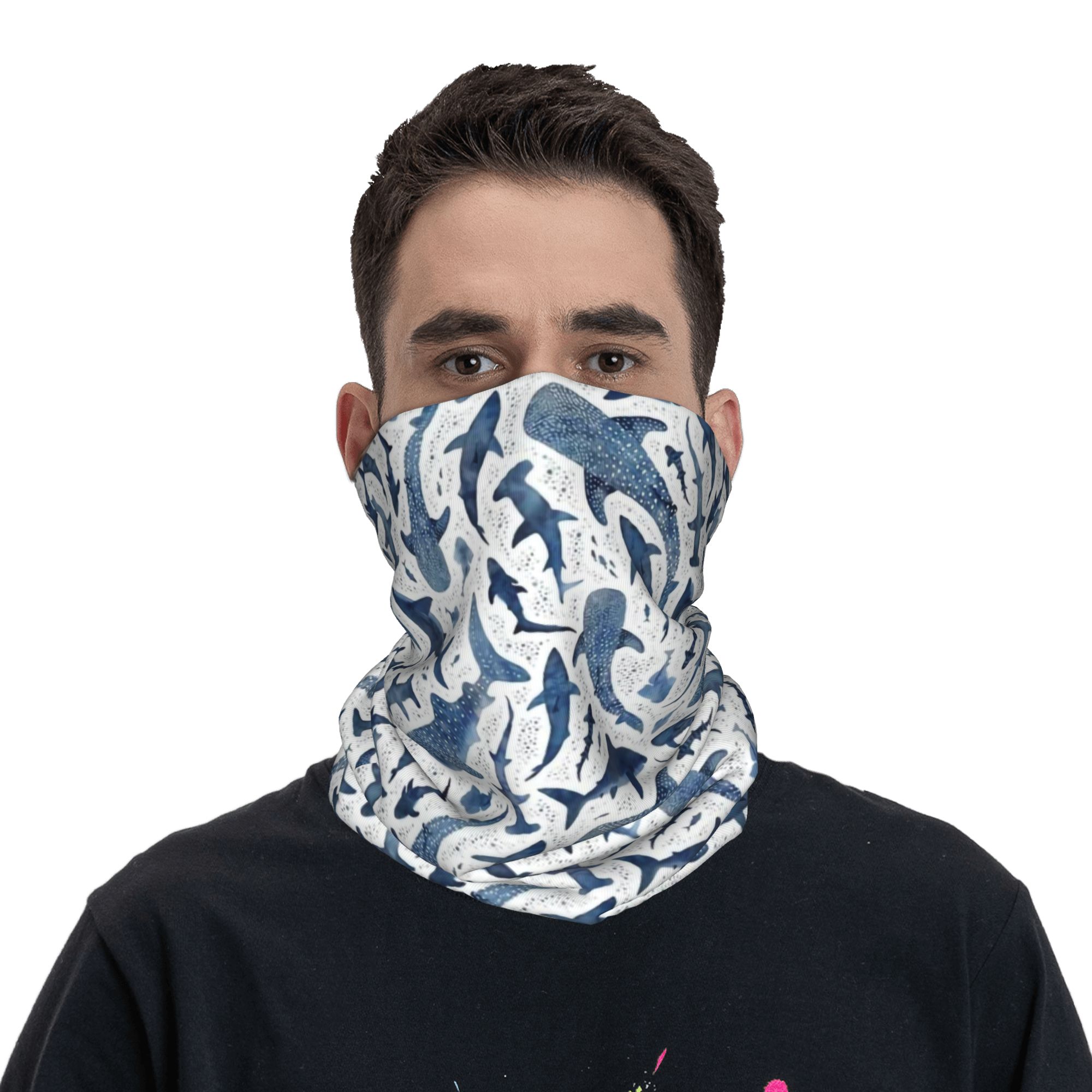 맞춤형 블루 수채화 상어 반다나 넥 게이터 방풍 페이스 - Neck Gaiter Face Cover 리뷰 및 가격